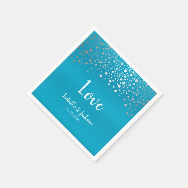 Serviettes Jetables Points Confetti bleu turquoise et argent (Coin)