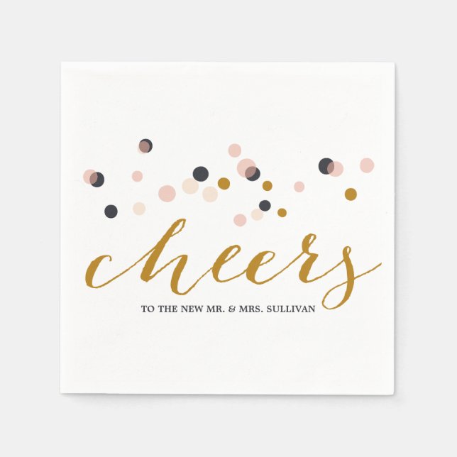 Serviettes Jetables Points Confetti Rose & Or Mariage Napkin (Devant)