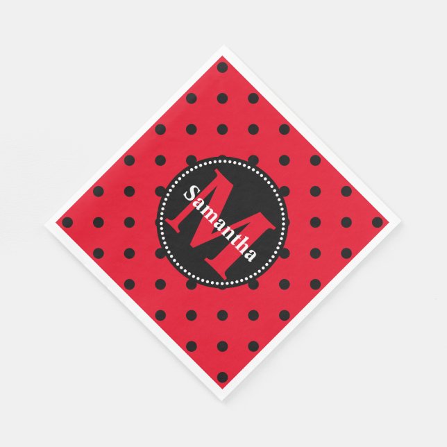 Serviettes Jetables Pois en rouge et noir Personnalisé (Coin)