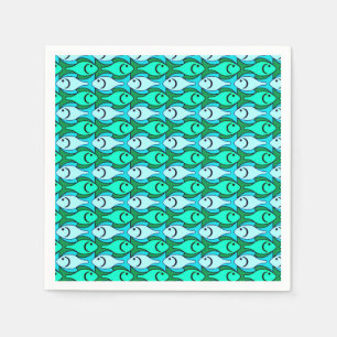 Serviettes Jetables Poisson Modernisme du milieu du siècle, vert jade