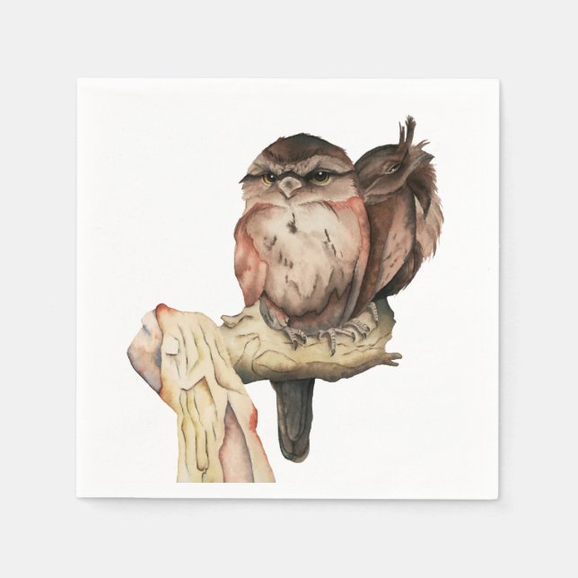 Serviettes Jetables Portrait d'aquarelle des frères Owl (Devant)