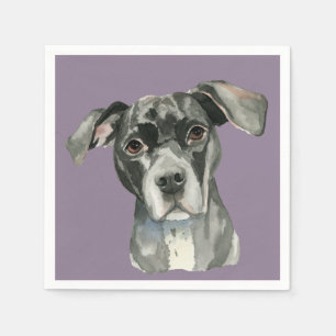 Serviettes Jetables Portrait noir d'aquarelle de chien de pitbull