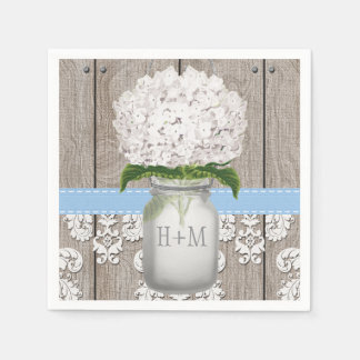 Serviettes Jetables Pot Mason à Hortensia à Monogramme Bleu