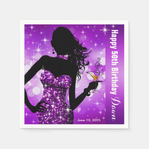 Serviettes Jetables Pourpre de la fête d'anniversaire d'étincelle de