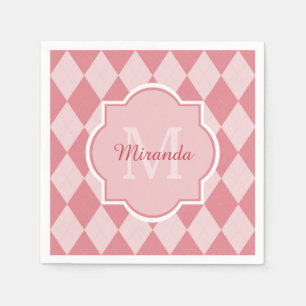 Serviettes Jetables Preppy Light Pink Jacquard Girly Monogramme Nom du