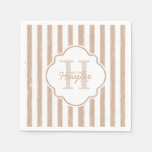 Preppy Tan Peint Stripes Monogramme et nom