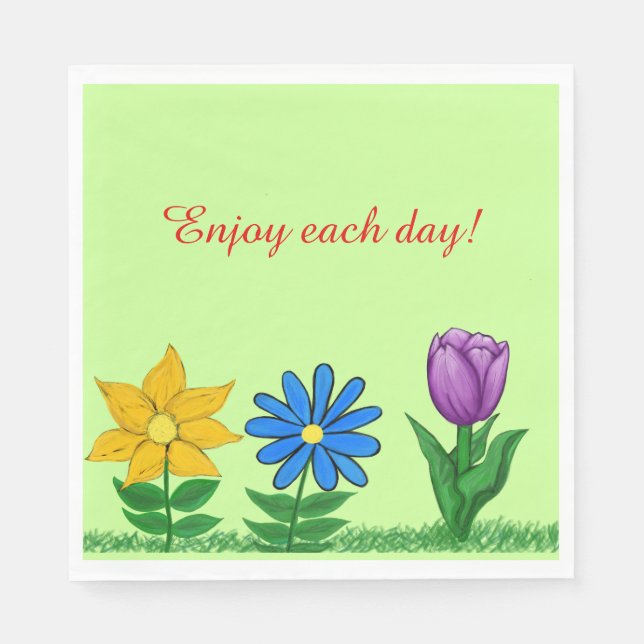 Serviettes Jetables Pretty Jaune Bleu Violet Papier Floral Napkins (Devant)