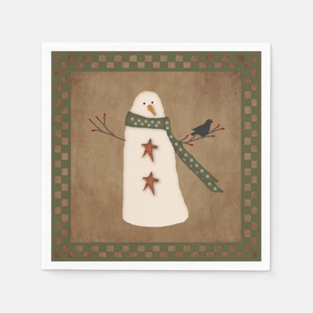 Serviettes Jetables Primitive Snowman Papier serviettes (Devant)