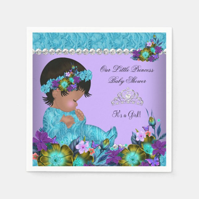 Serviettes Jetables Princesse Baby shower fille Turquoise bleu pourpre (Devant)