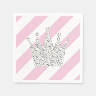 Serviettes Jetables Princesse rose et argentée Crown Napkins