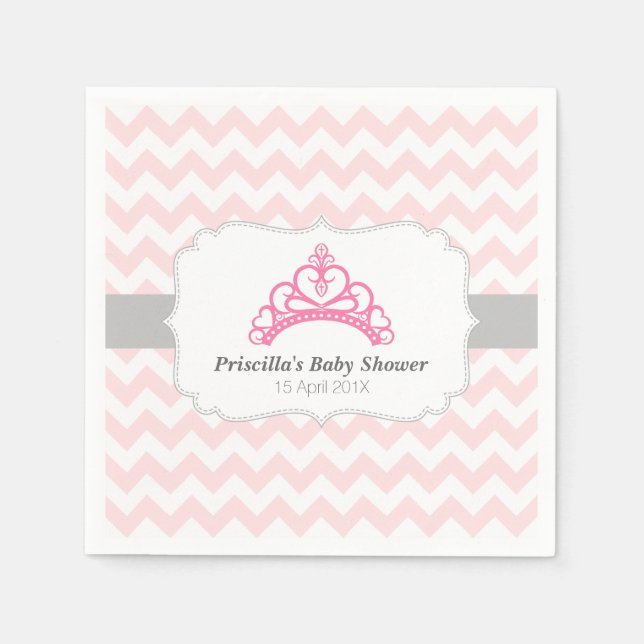 Serviettes Jetables Princesse Tiara, Chevron Rose, Bébé Douche fille (Devant)