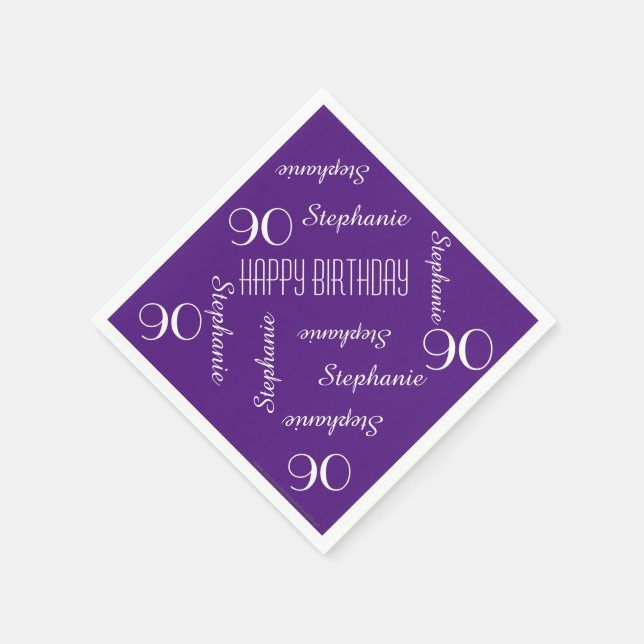 Serviettes Jetables Purple, 90e anniversaire fête de répétition de nom (Coin)