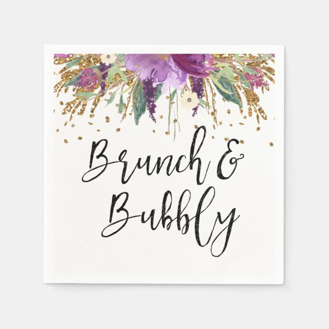 Serviettes Jetables Purple Amethyst Brunch et Bubbly Fête des mariées (Devant)