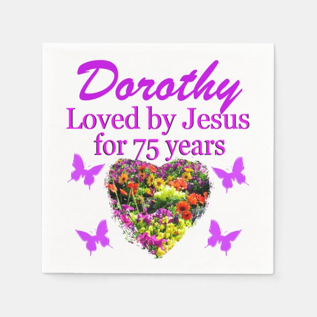 SERVIETTES JETABLES PURPLE PERSONNALISÉ FLORAL 75E ANNIVERSAIRE NAPKIN (Devant)