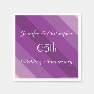 Serviettes Jetables Purple Striped, 65e anniversaire de Mariage Papier