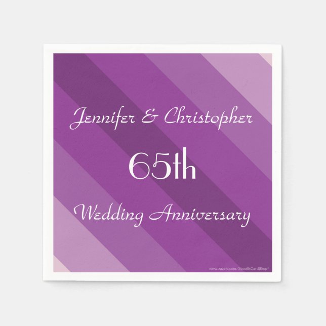 Serviettes Jetables Purple Striped, 65e anniversaire de Mariage Papier (Devant)