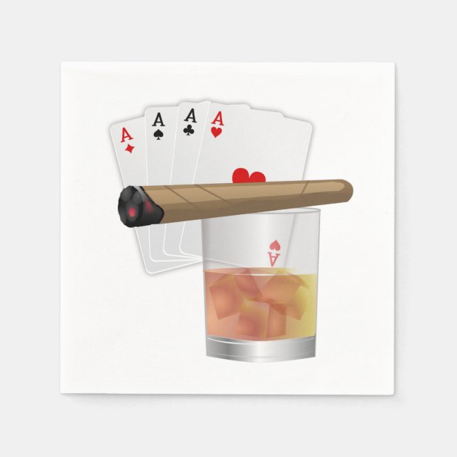 Serviettes Jetables Quatre As, Un Verre et Un Cigar (Devant)