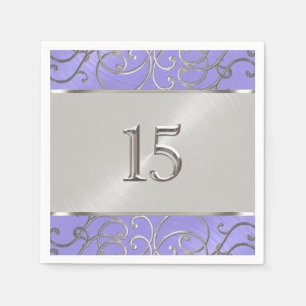 Serviettes Jetables Quinceanera Lavande Violet Argent Filigrane Tourbi