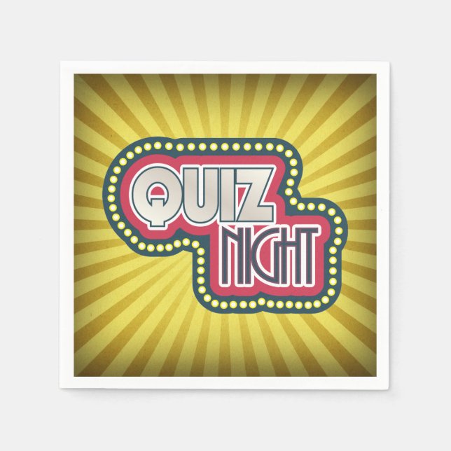 Serviettes Jetables Quiz Nuit Trivia Party Jaune Sunburst (Devant)