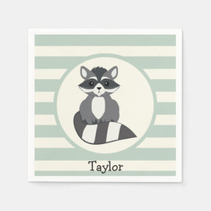 Serviettes Jetables Raccoon de bois mignon; vert de bois clair