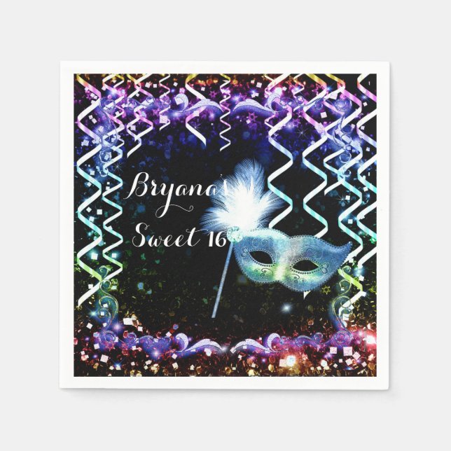 Serviettes Jetables Rainbow Glow Masquerade Masque fête d'anniversaire (Devant)