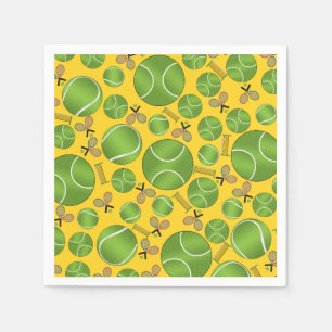 Serviettes Jetables Raquettes et filets de tennis jaunes