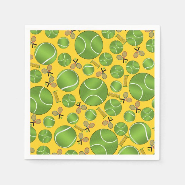 Serviettes Jetables Raquettes et filets de tennis jaunes (Devant)