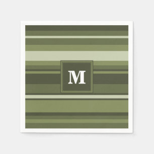 Serviettes Jetables Rayures de vert olive de monogramme