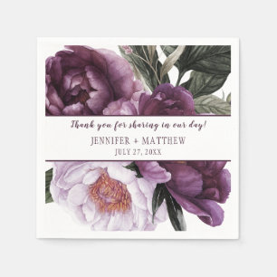 Serviettes Jetables Réception Luscieuse Vibrant Plum Peonies  