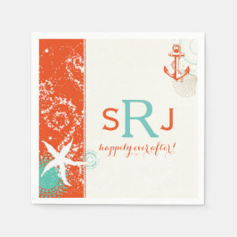 Serviettes Jetables Red Aqua Ivory Nautical Beach Mariage