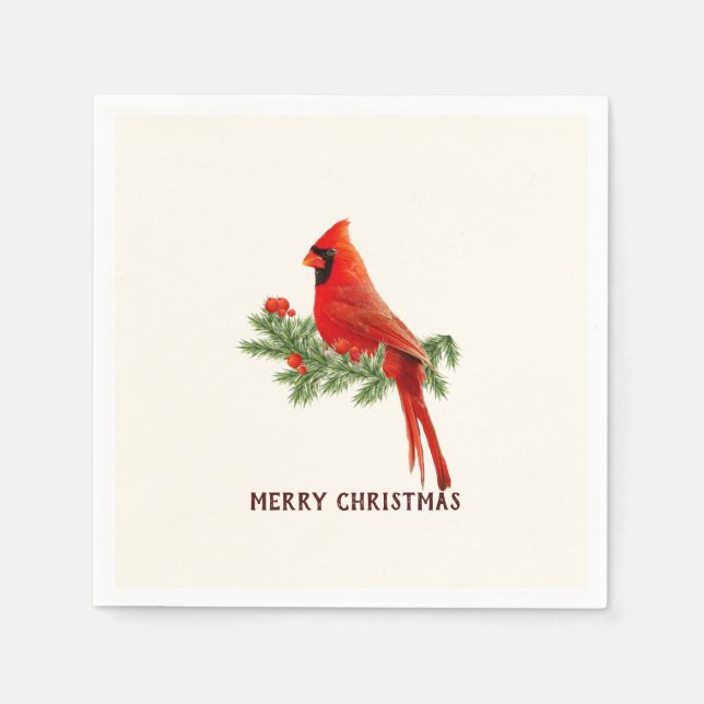 Serviettes Jetables Red Cardinal Bird Joyeux Papier de Noël Napkin (Devant)
