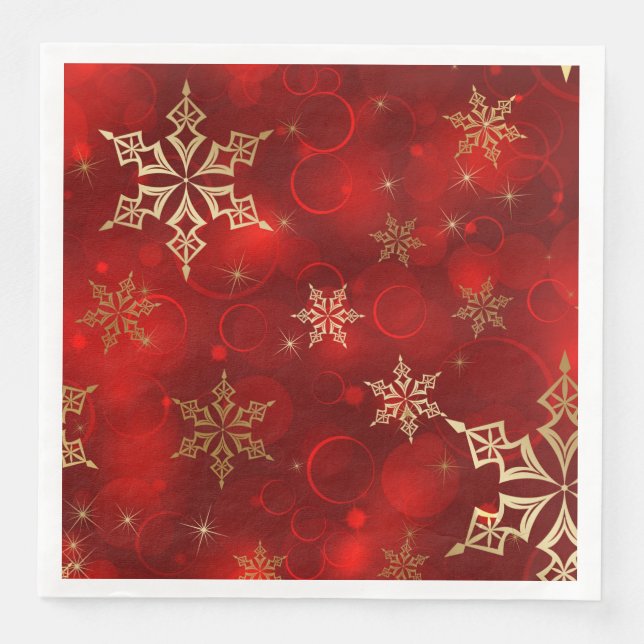 Serviettes Jetables Red & Gold Snowflakes Noël Holiday Naples (Devant)