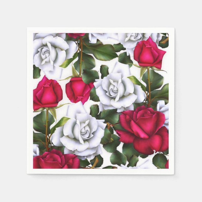 Serviettes Jetables Red & White Roses Shabby Chic Rustic Modern Glam (Devant)