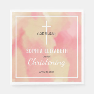 Serviettes Jetables Religieux Rose Aquarelle Fille Christening