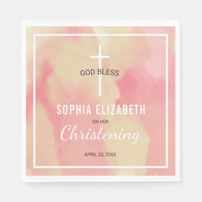 Serviettes Jetables Religieux Rose Aquarelle Fille Christening (Devant)