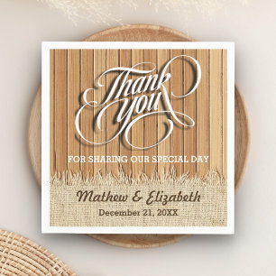 Serviettes Jetables Remerciement de mariage en bois Burlap