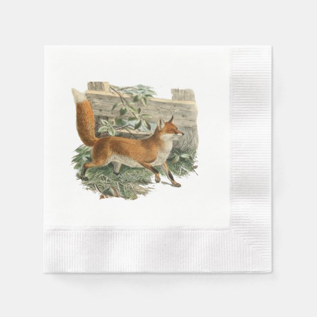 Serviettes Jetables Renard rouge dans la campagne rustique Illustratio (Devant)