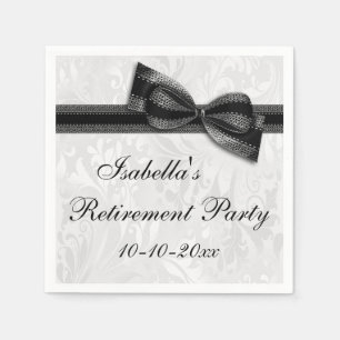 Serviettes Jetables Retraite Damask et Black Faux Bow