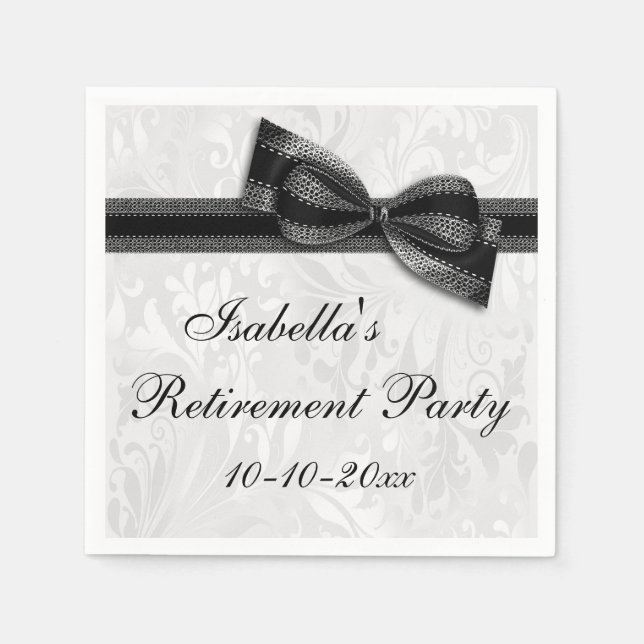 Serviettes Jetables Retraite Damask et Black Faux Bow (Devant)
