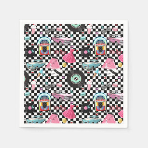 Serviettes Jetables Retro Checker 50's Cinquante Thème Anniversaire