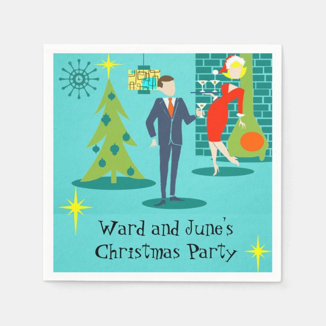 Serviettes Jetables Retro Holiday Cartoon Couple Cocktail Serviettes (Devant)