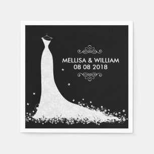 Serviettes Jetables Robe Mariage blanche et Arrière - plan noir