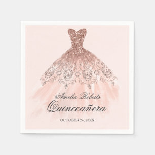 Serviettes Jetables Robe rose Gold Sparkle Quinceanera Napkin