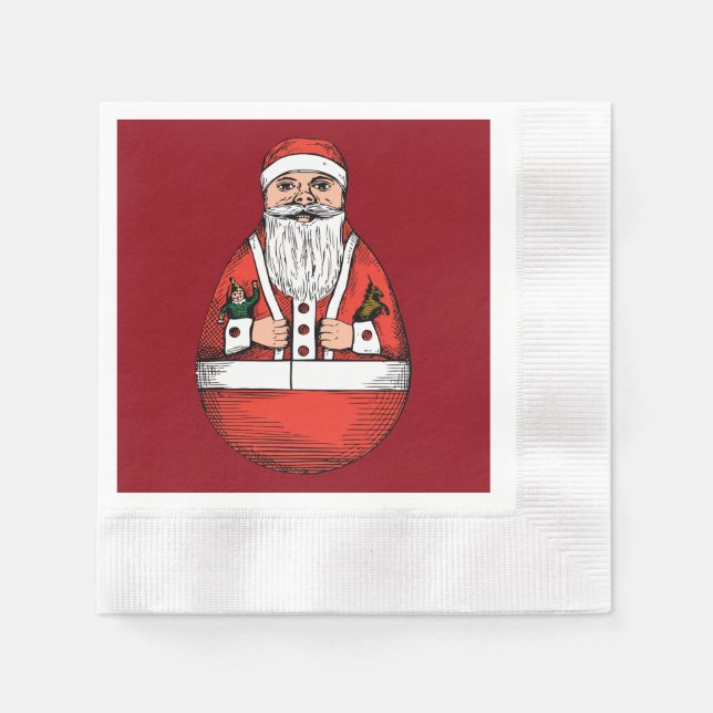 Serviettes Jetables Rolly Polly Père Noël Toy Red Paper Napkin (Devant)