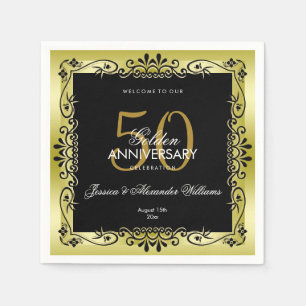 Serviettes Jetables Romantique or Décoratif encadré 50e Mariage