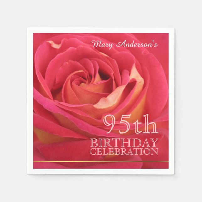 Serviettes Jetables Rose 95e anniversaire Papier de célébration Napkin (Devant)