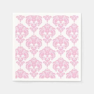 Serviettes Jetables Rose Clair Et Blanc Damassé Chic Élégant Fête