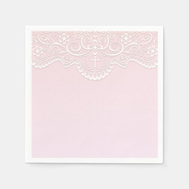 Serviettes Jetables Rose, Dentelle Blanche, Religieuse (Devant)