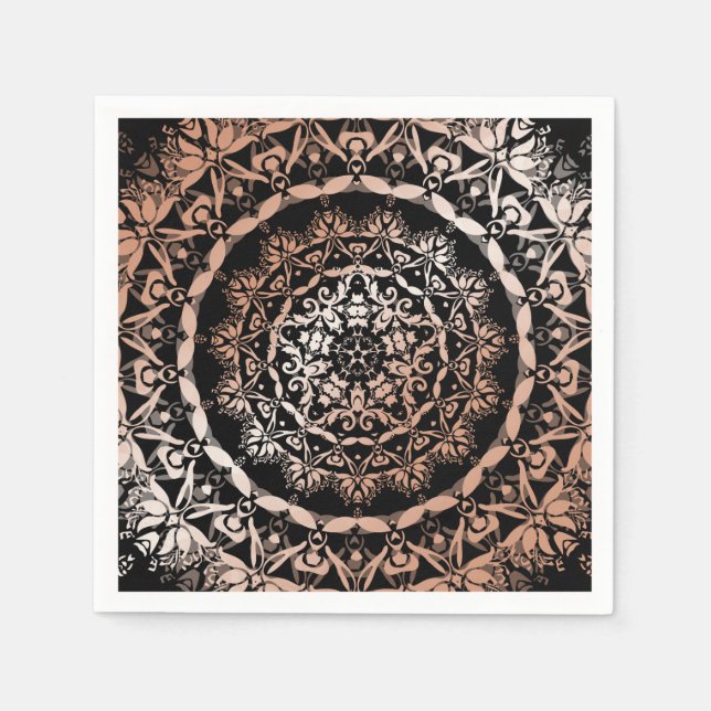 Serviettes Jetables Rose Gold Black Floral Mandala (Devant)
