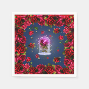 Serviettes Jetables Rose rouge enchantée et strass diamant élégant pou